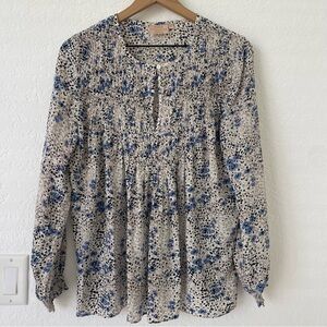 Rungolee Womens Alissa Blouse Silk Size S Smocked Long Sleeve Mocha Poppy Fields